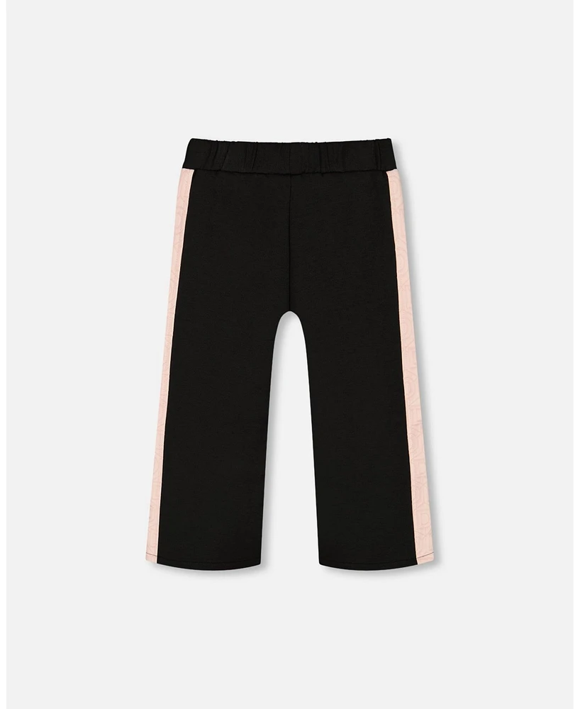 Deux par Toddler Girls Cropped Wide Leg Pant With Contrast Band Black - Toddler|Child