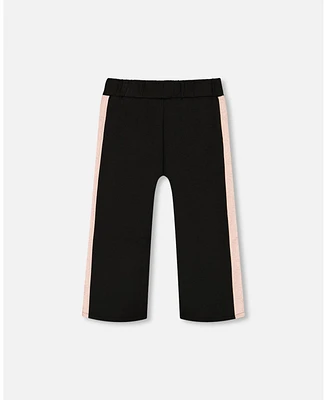 Deux par Toddler Girls Cropped Wide Leg Pant With Contrast Band Black - Toddler|Child