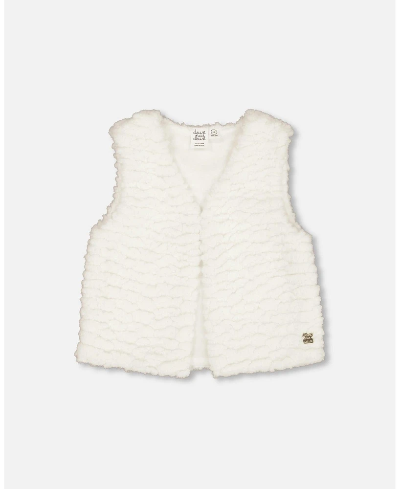 Deux par Big Girls Faux Fur Vest Off White