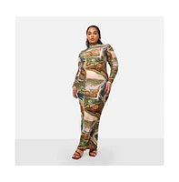 Rebdolls Plus Size Bali Mesh Abstract Print Maxi Boycon Dress