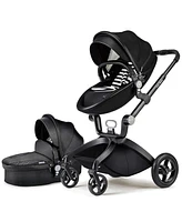 Hotmom Boys Baby Stroller: Height-Adjustable Seat and Reclining Baby Carriage with Four