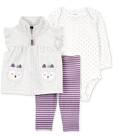 Carter's Baby Girls Fox Little Vest, Dot-Print Bodysuit & Striped Pants, 3 Piece Set