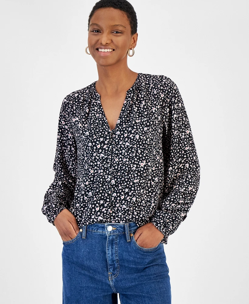 On 34th Women's Long-Sleeve Pintucked Blouse, Created for Macy's