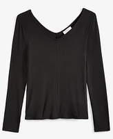 On 34th Women's Long-Sleeve Rib Double V-Neck Top, Created for Macy's