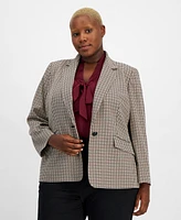 Kasper Plus Houndstooth-Print Single-Button Blazer