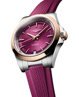 Longines Women's Swiss Automatic Conquest Purple Rubber Strap Watch 34mm