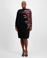 Kasper Plus Floral-Print Side-Pleat Sheath Dress