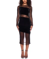 B Darlin Juniors' Long-Sleeve Mixed-Media Velvet Bodycon Dress