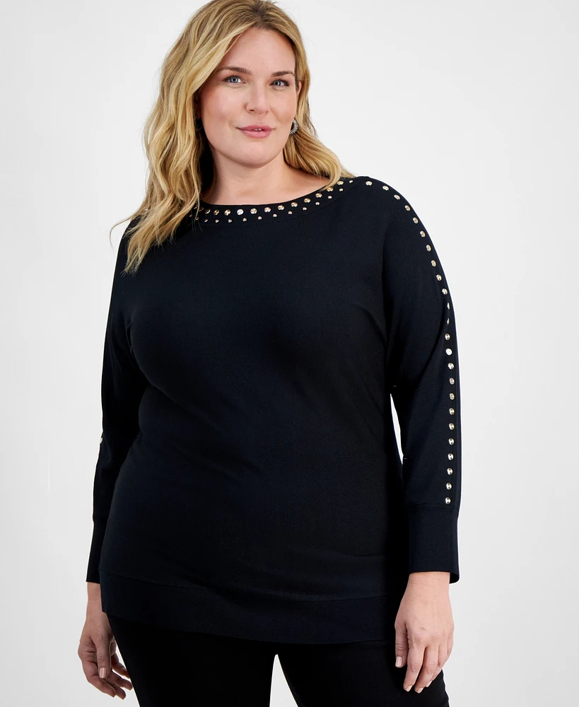 I.n.c. International Concepts Plus Size Stud-Trim Tunic Sweater