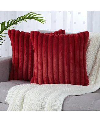 Caromio 2Pcs Ribbed Stripe Plush Decorative Throw Pillow Covers 16" x 16"