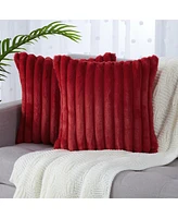 Caromio 2Pcs Ribbed Stripe Plush Decorative Throw Pillow Covers 16" x 16"