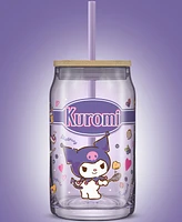 JoyJolt Hello Kitty and Friends Favorite Flavor Kuromi Can Shaped Glass Tumbler with Wood Lid and Straw