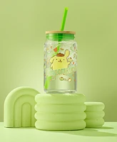 JoyJolt Hello Kitty and Friends Favorite Flavor Pompompurin Can Shaped Glass Tumbler with Wood Lid and Straw