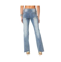 Edikted Women's Frayed Seam washed flare jeans - Blue