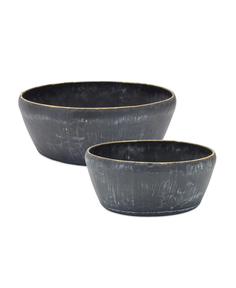 Slickblue Round Distressed Metal Planter With Gold Accent (Set of 2)