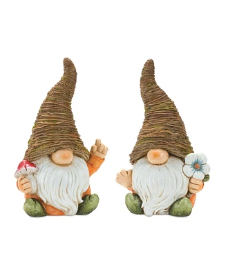 Slickblue Distressed Garden Gnome Statue With Mushroom And Flower Accent (Set of 2)