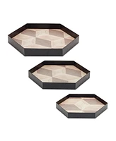 Slickblue Geometric Wooden Tray with Metal Accent (Set of 3)