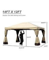 Aoodor 13.77ftx12ftx9.08ft. Outdoor Gazebo Tent Canopy Shelter, Aluminum Frame with Privacy Curtain and Netting, for Patio Garden Yard Lawn