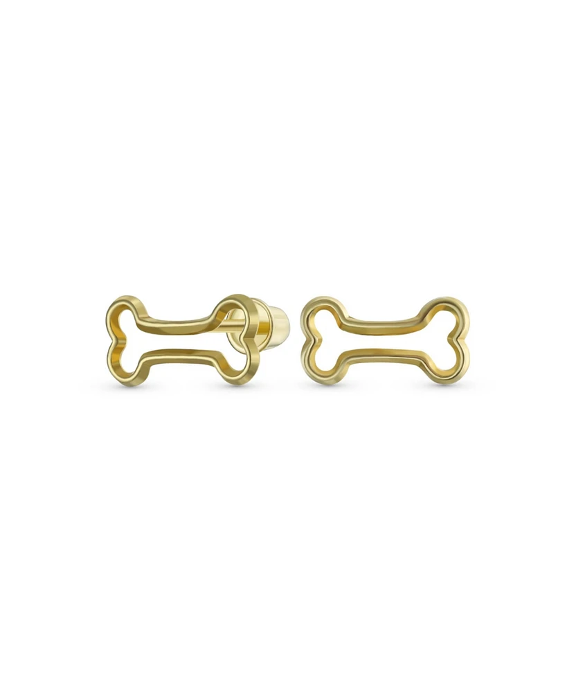 Bling Jewelry Tiny Mini Bff Animal Lover Pet Dog Bone Stud Earrings Cartilage Ear Lobe For Women 10K Yellow Gold Screw back