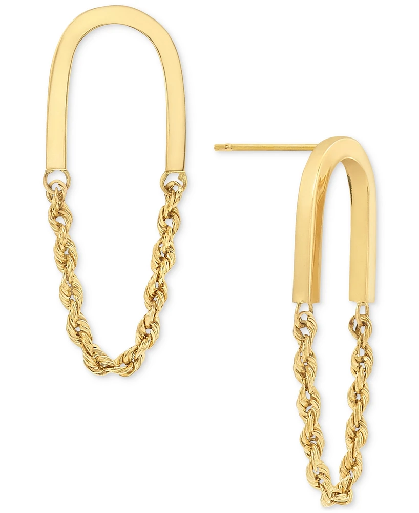 Polished U-Shaped Bar Rope Chain Link Drop Earrings in 10k Gold