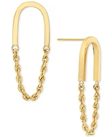 Polished U-Shaped Bar Rope Chain Link Drop Earrings in 10k Gold