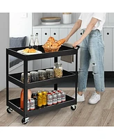 Sugift 3-Tier Utility Cart with Steel Frame and Four Wheels