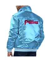 Levi's x Starter Men's Light Blue Philadelphia Phillies Silver Tab Satin Full-Snap Trucker Jacket