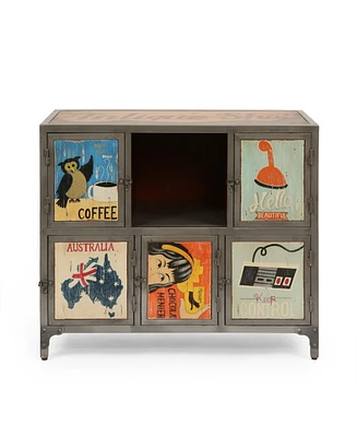 Simplie Fun Vintage-Inspired Boho Wooden Cabin Cabinet with Industrial Metal Frame