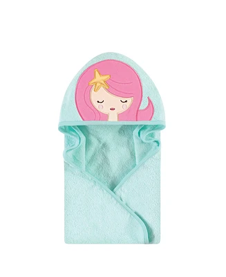 Hudson Baby Infant Girl Cotton Animal Face Hooded Towel, Mermaid, One Size