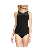 Lands' End Women's Long Chlorine Resistant Smoothing Control Mesh High Neck Tankini Swimsuit Top