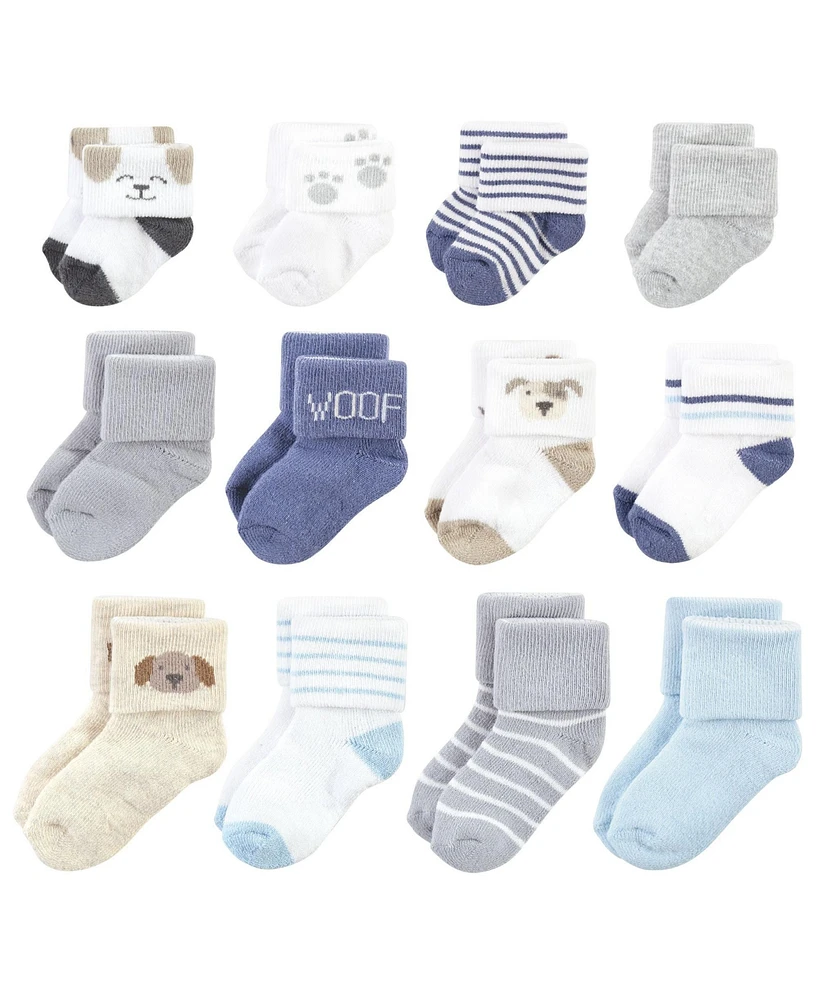 Hudson Baby Baby Boys Grow With Me Socks 12pk, Dog, 0-24 Months