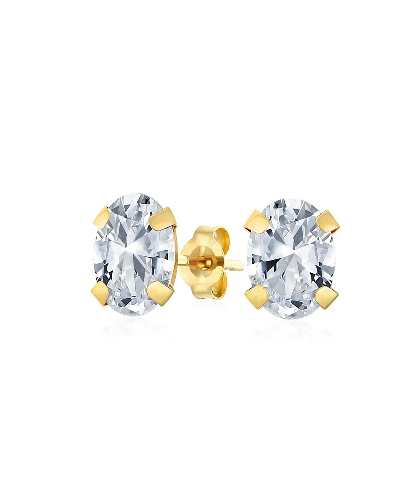 Bling Jewelry 1.6Ct Oval Shaped White Natural Topaz Stud Earrings For Women 14K Yellow Gold