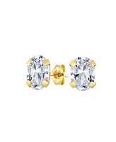 Bling Jewelry 1.6Ct Oval Shaped White Natural Topaz Stud Earrings For Women 14K Yellow Gold