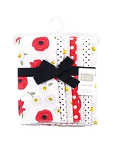 Hudson Baby Infant Girl Cotton Flannel Burp Cloths and Receiving Blankets, 14-Piece, Poppy Daisy, One Size