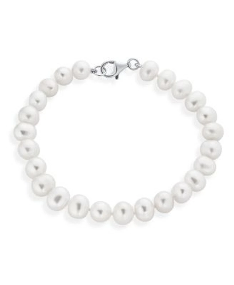 Bling Jewelry Classic Simple 7.5-8 Mm White Freshwater Cultured Pearl Hand Knotted Strand Bracelet Sterling Silver 7.5 Inch