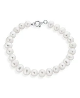 Bling Jewelry Classic Simple 7.5-8 Mm White Freshwater Cultured Pearl Hand Knotted Strand Bracelet Sterling Silver 7.5 Inch