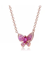 GiGiGirl Sterling Silver 18k Rose Gold Plated with Red & Cubic Zirconia Pave Butterfly Pendant Layering Necklace