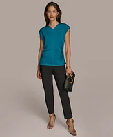 Donna Karan Women's Cap-Sleeve Ruched V-Neck Blouse