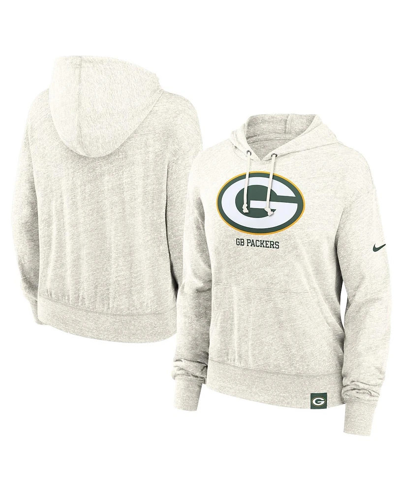 Nike Women's Cream Green Bay Packers Gym vintage-like Logo Pullover Hoodie