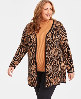 Jm Collection Plus Baroque Jacquard Open-Front Cardigan, Created for Macy's