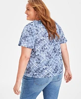 Style & Co Plus Printed Round-Neck Flutter-Sleeve Top, Created for Macy's