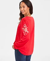 Style & Co Women's Shine Embroidered Long-Sleeve Blouse, Created for Macy's