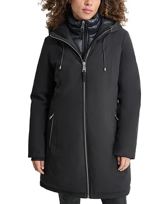 Dkny Womens Hooded Bibbed Zip-Front Puffer Coat