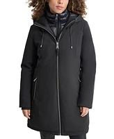 Dkny Womens Hooded Bibbed Zip-Front Puffer Coat