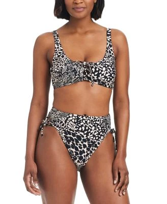 Bar Iii Womens Printed Lace Up Sweetheart Bikini Top Printed High Waisted Lace Up Bottoms Created For Macys