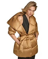 Donna Karan New York Women's Belted Wing-Collar Teddy Coat, Created for Macy's