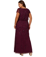 Adrianna Papell Plus Size Sequined-Mesh Evening Gown