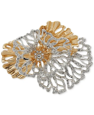 Anne Klein Two-Tone Pave Crystal Openwork Flower Pin