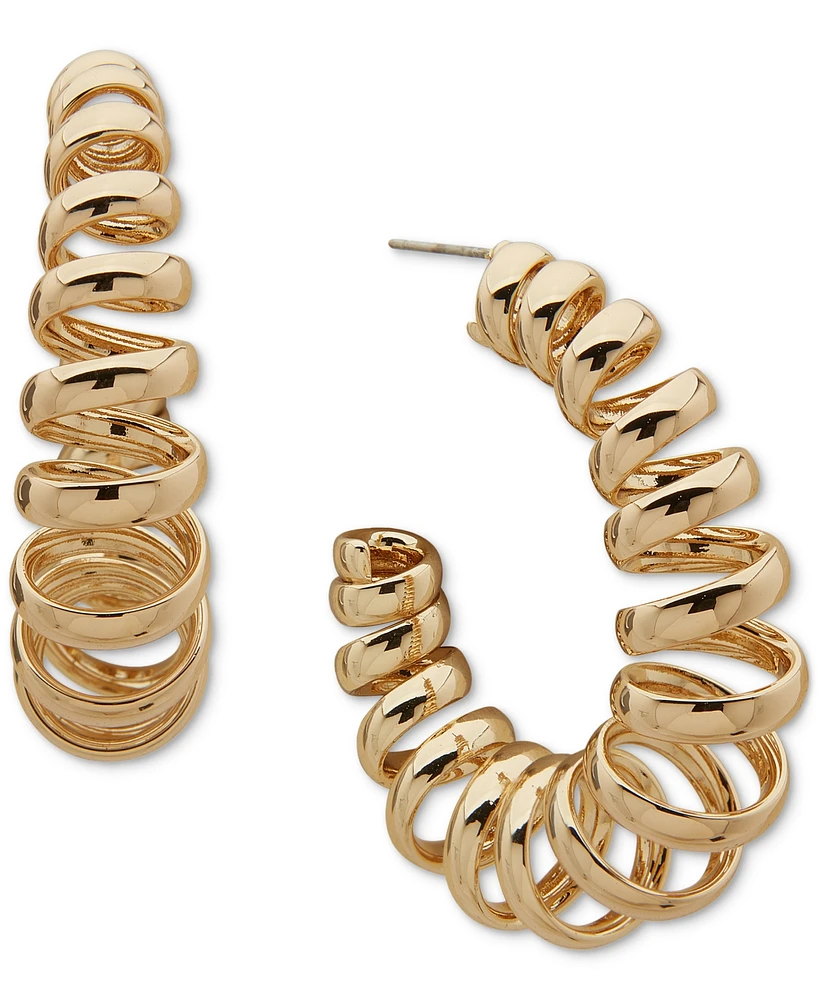 Anne Klein Gold-Tone Medium Swirl Spring C-Hoop Earrings, 1.54"