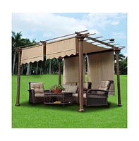 Yescom 2 Pcs 15.5x4 Ft Pergola Canopy Cover Replacement w/ Valance Outdoor Garden Tan